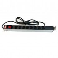 PDU, Multiprise 19 pouces, 1U, 8 prises IEC320, C13 Cordon C14, 10A 250V, avec interrupteur on/off